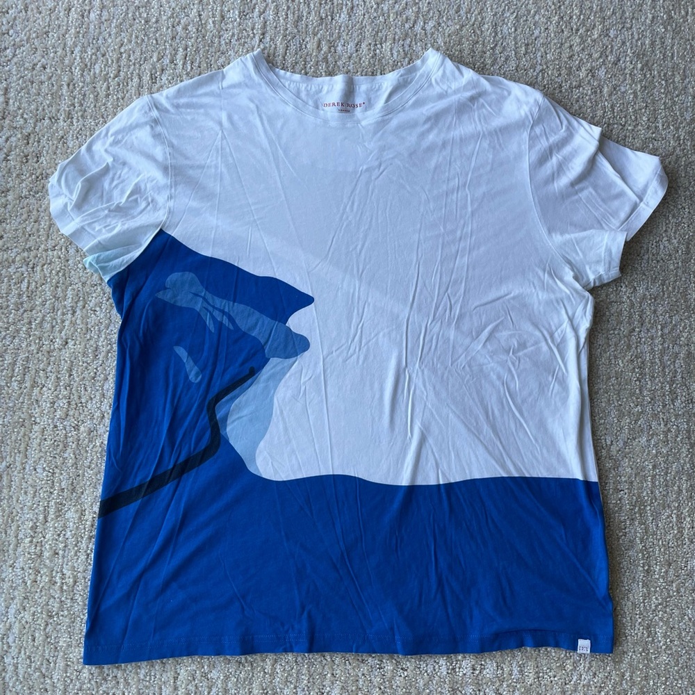 Derek Rose London Men's Medium Blue & White Ocean Style Short Sleeve Tee Shirt